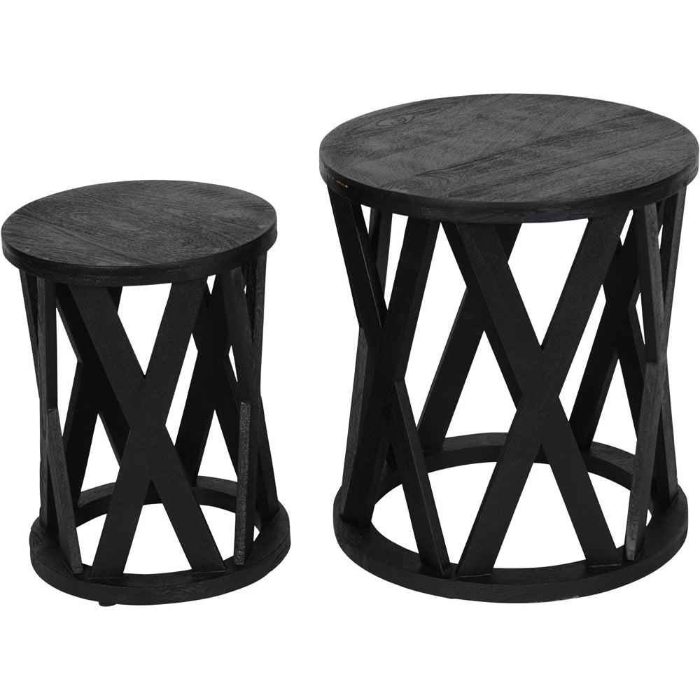 Libra Calm Neutral Collection - Cali Solid Wooden Set of 2 Nesting Side Tables in Black