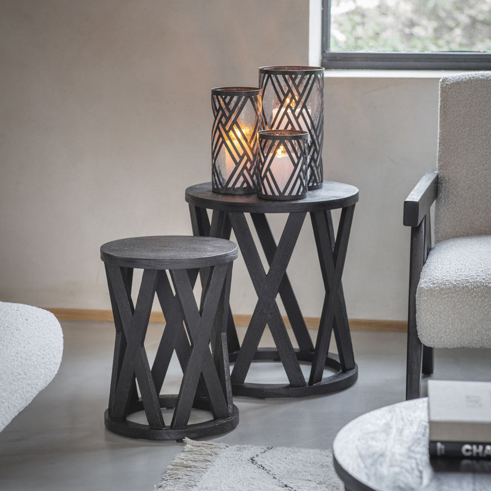 Libra Calm Neutral Collection - Cali Solid Wooden Set of 2 Nesting Side Tables in Black