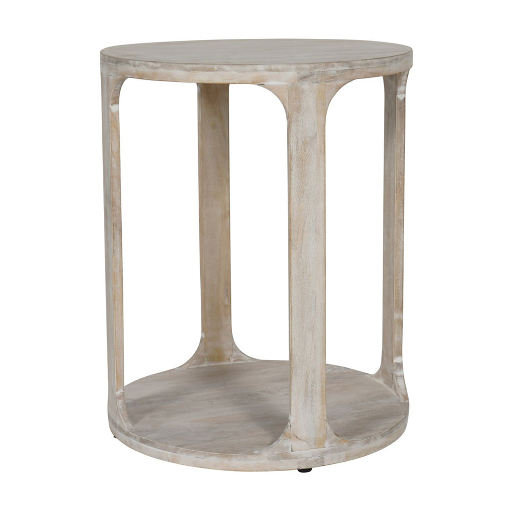 Libra Calm Neutral Collection - Beadnell Solid Carved Wooden Side Table in Whitewash Finish