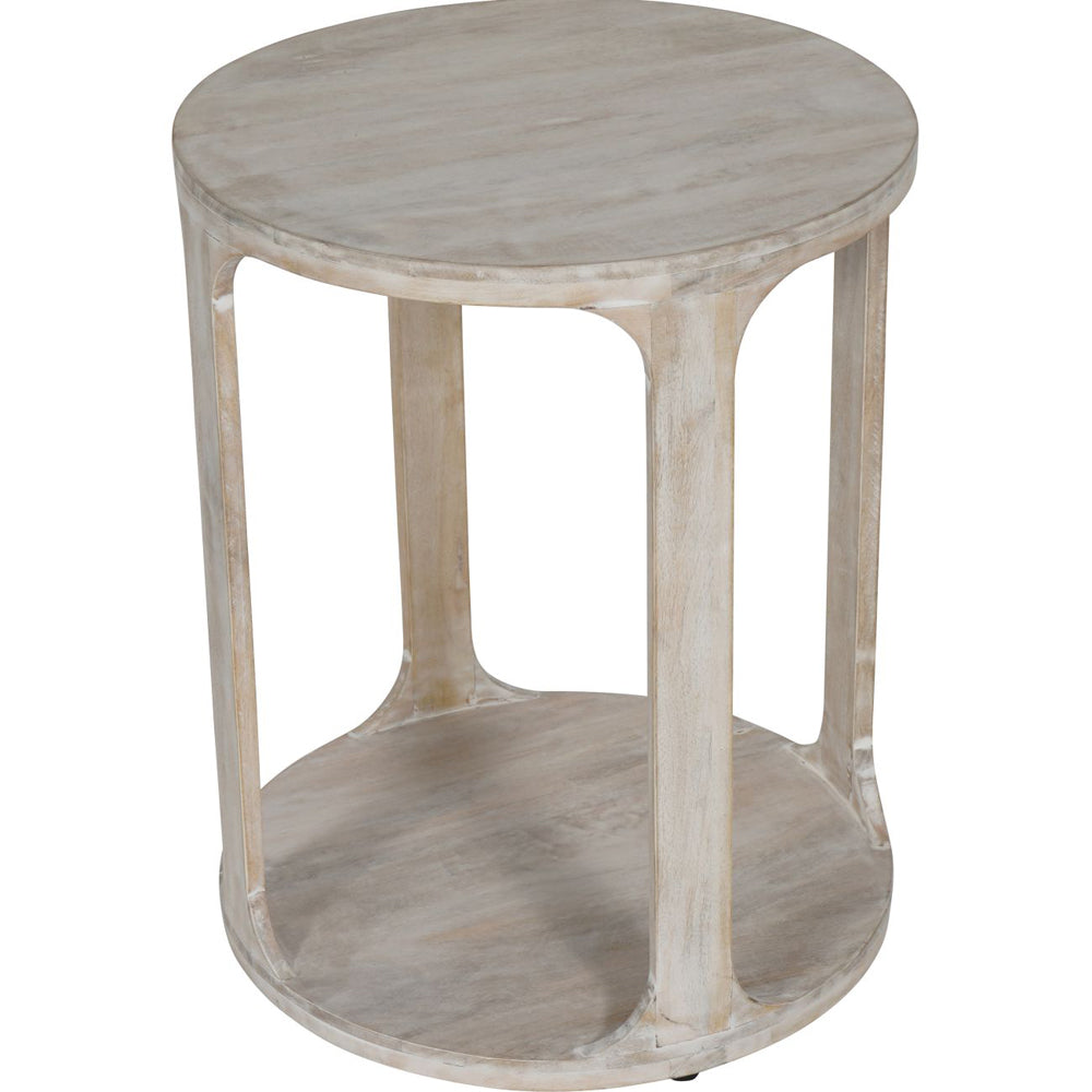 Libra Calm Neutral Collection - Beadnell Solid Carved Wooden Side Table in Whitewash Finish
