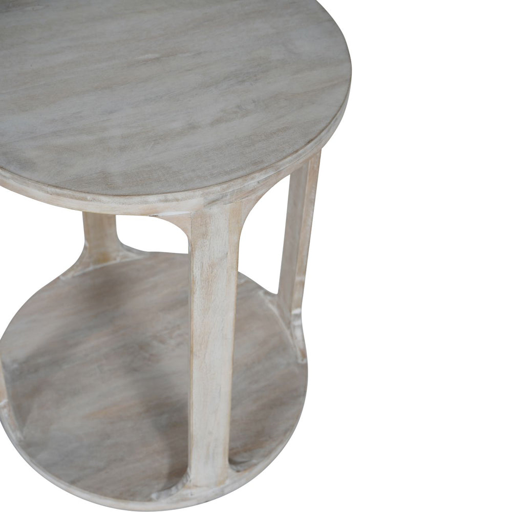Libra Calm Neutral Collection - Beadnell Solid Carved Wooden Side Table in Whitewash Finish