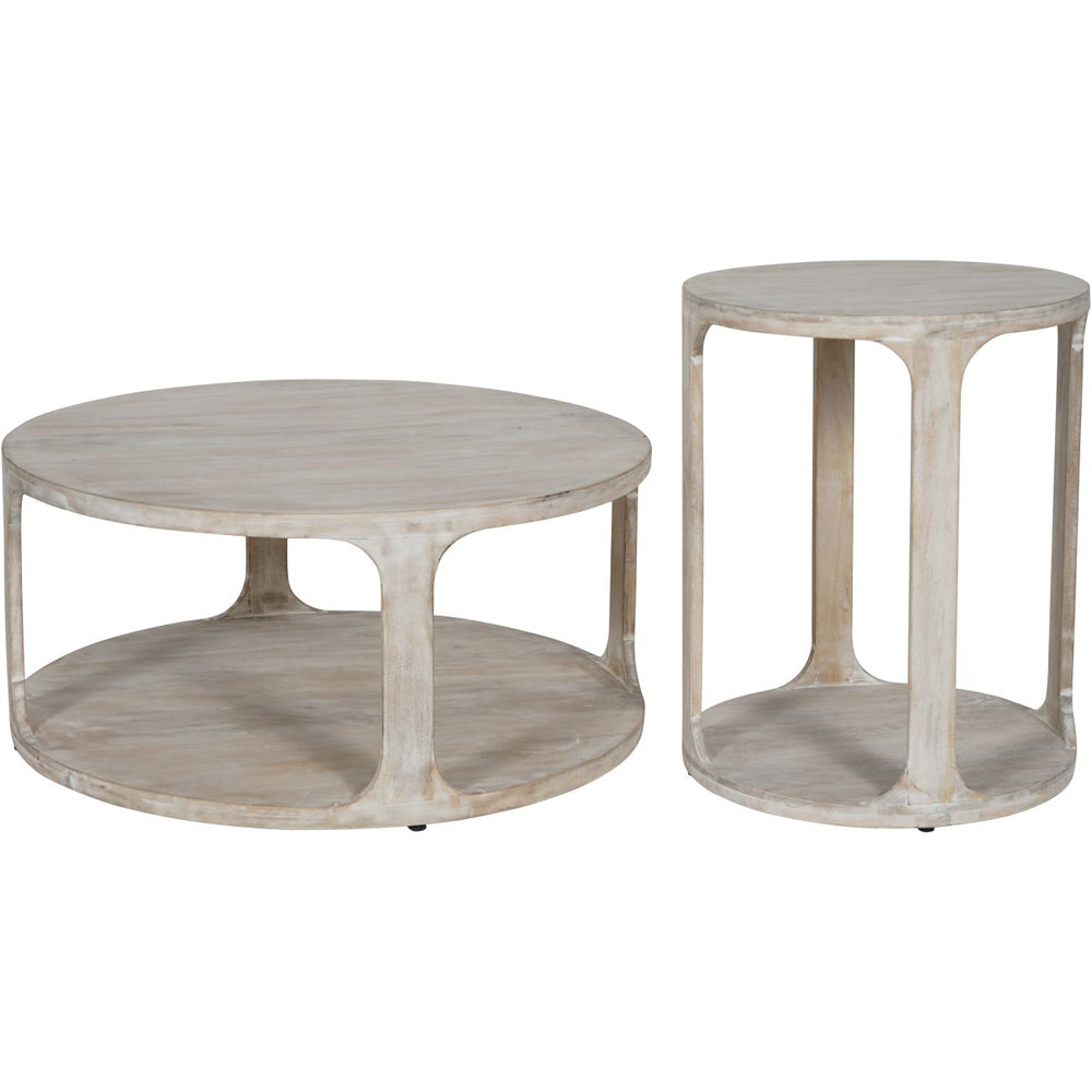 Libra Calm Neutral Collection - Beadnell Solid Carved Wooden Side Table in Whitewash Finish