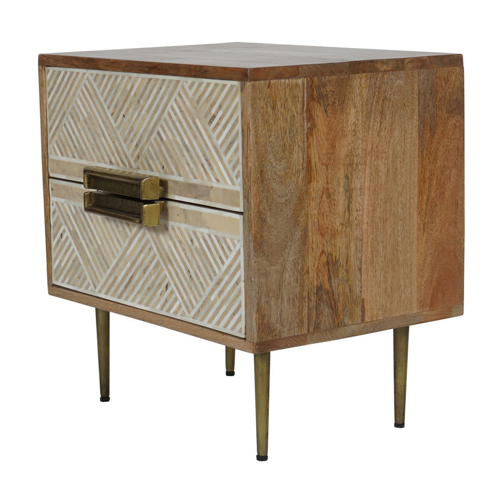 Libra Calm Neutral Collection - Linden Bone and Mango wood 2 Drawer Bedside Cabinet