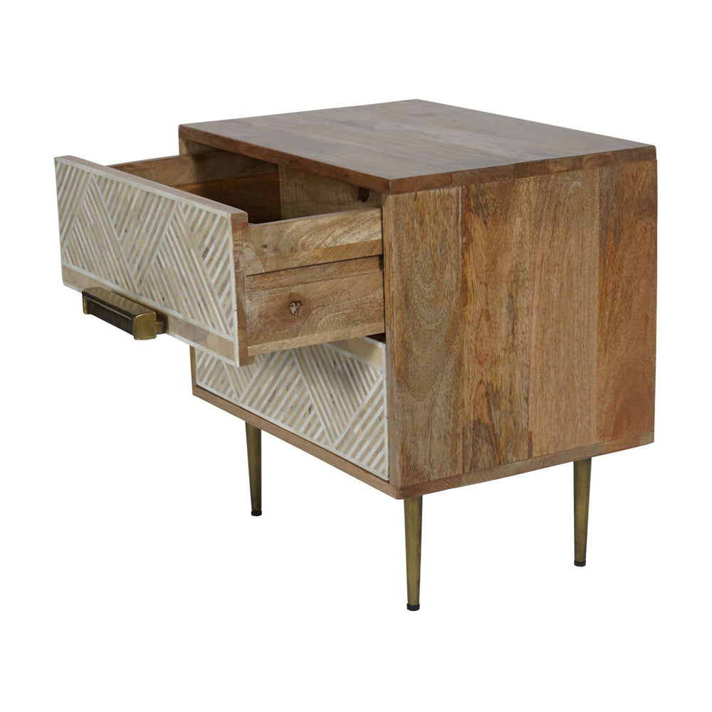 Libra Calm Neutral Collection - Linden Bone and Mango wood 2 Drawer Bedside Cabinet