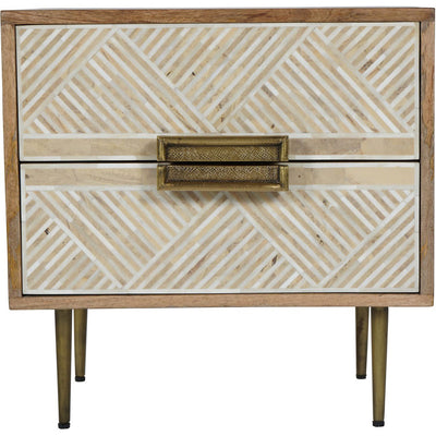 Libra Calm Neutral Collection - Linden Bone and Mango wood 2 Drawer Bedside Cabinet