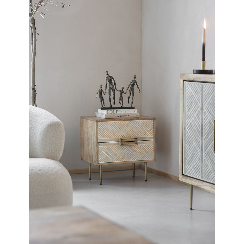 Libra Calm Neutral Collection - Linden Bone and Mango wood 2 Drawer Bedside Cabinet