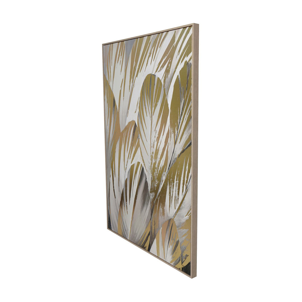 Libra Calm Neutral Collection - Grey Feather Foiled Framed Canvas 140x100cm