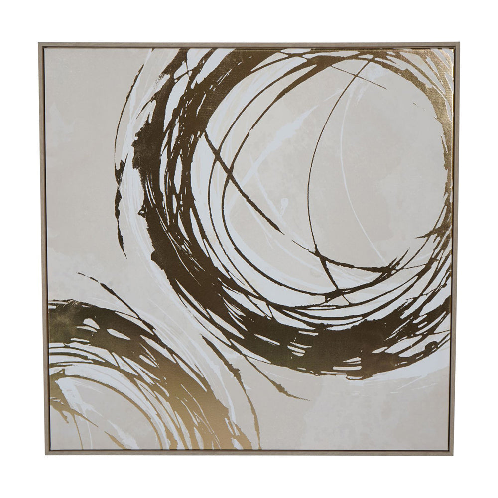 Libra Luxurious Glamour Collection - Golden Foiled Circles Framed Canvas 100x100cm