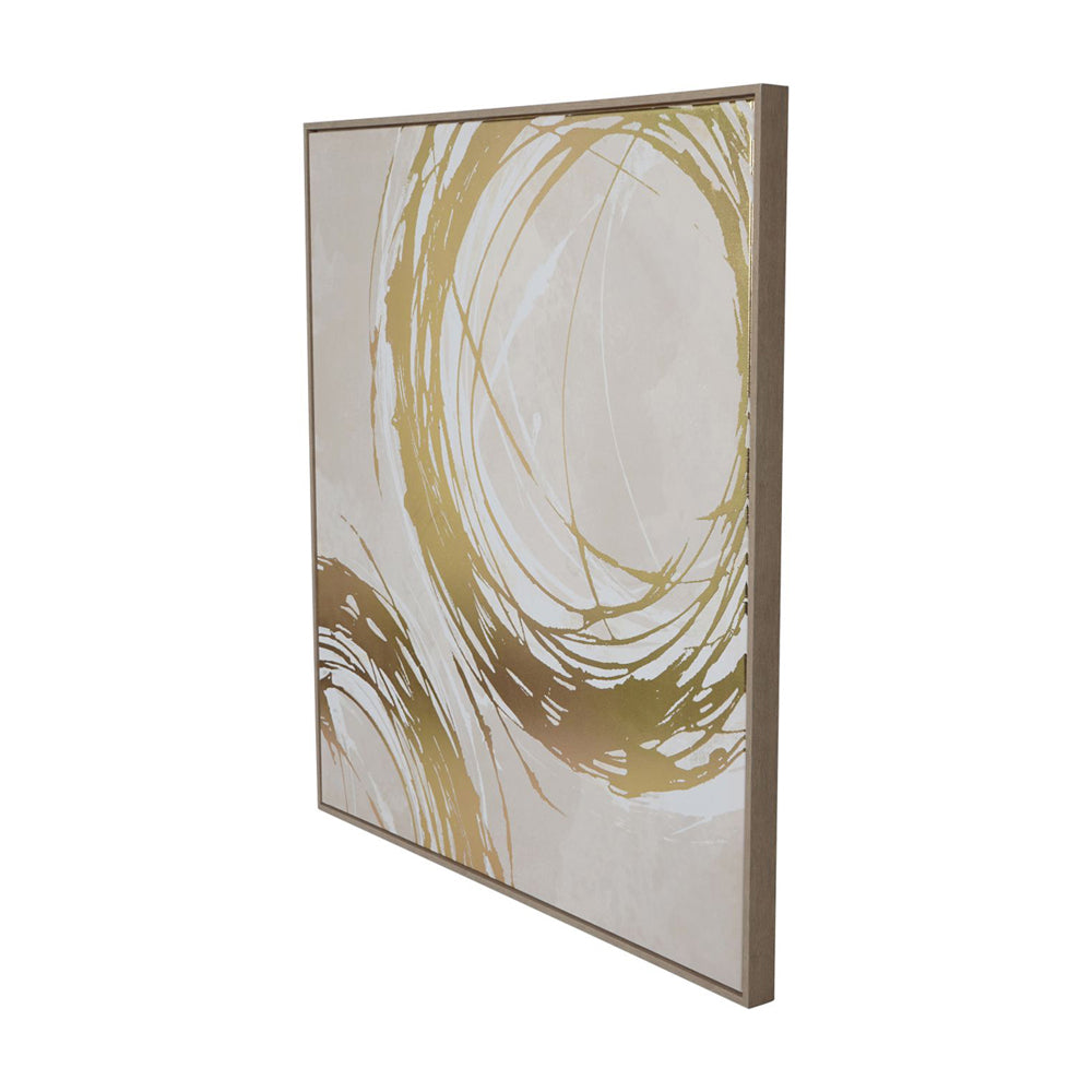 Libra Luxurious Glamour Collection - Golden Foiled Circles Framed Canvas 100x100cm