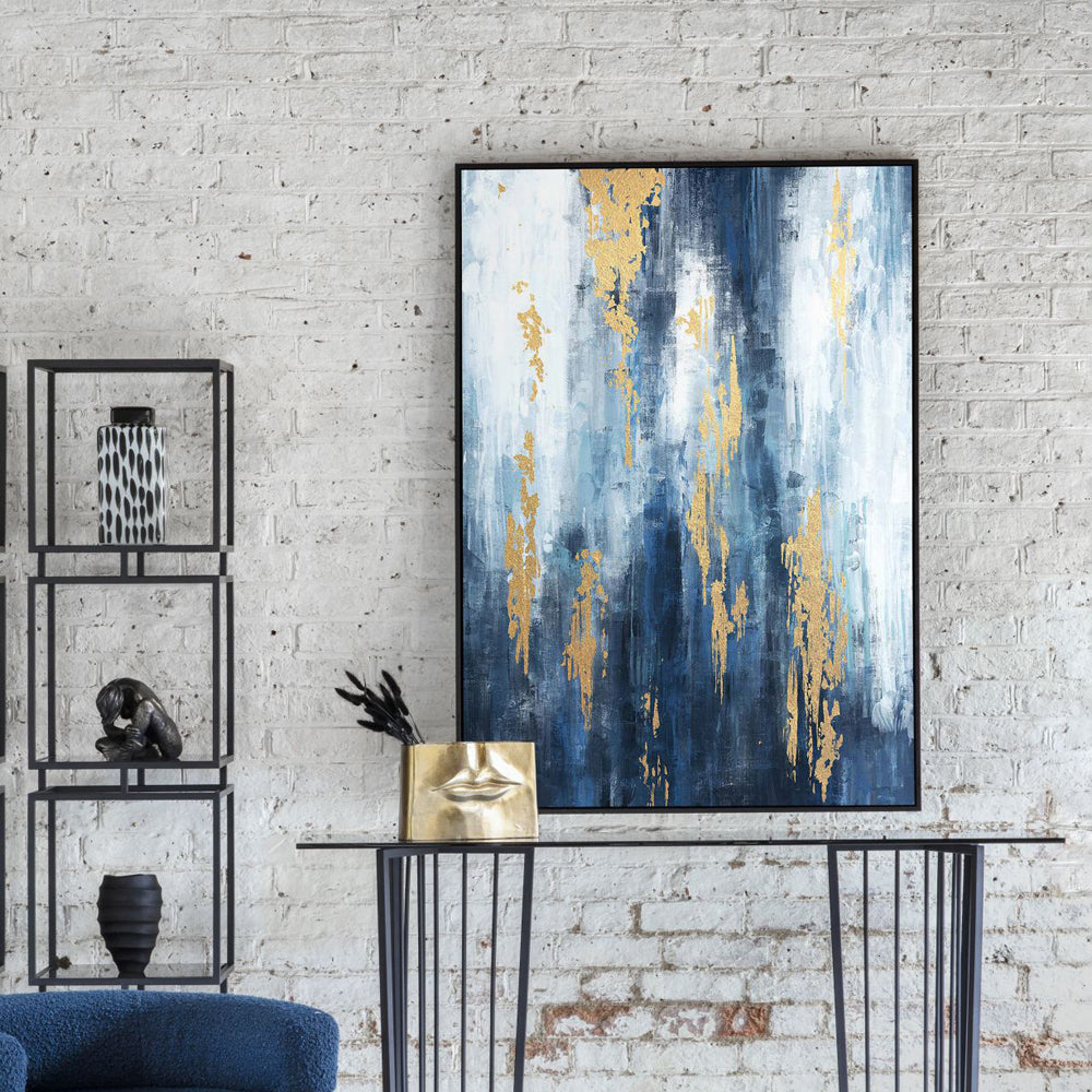 Libra xc  Collection - Urbanite Blue Distressed Foiled Framed Canvas 140x100cm