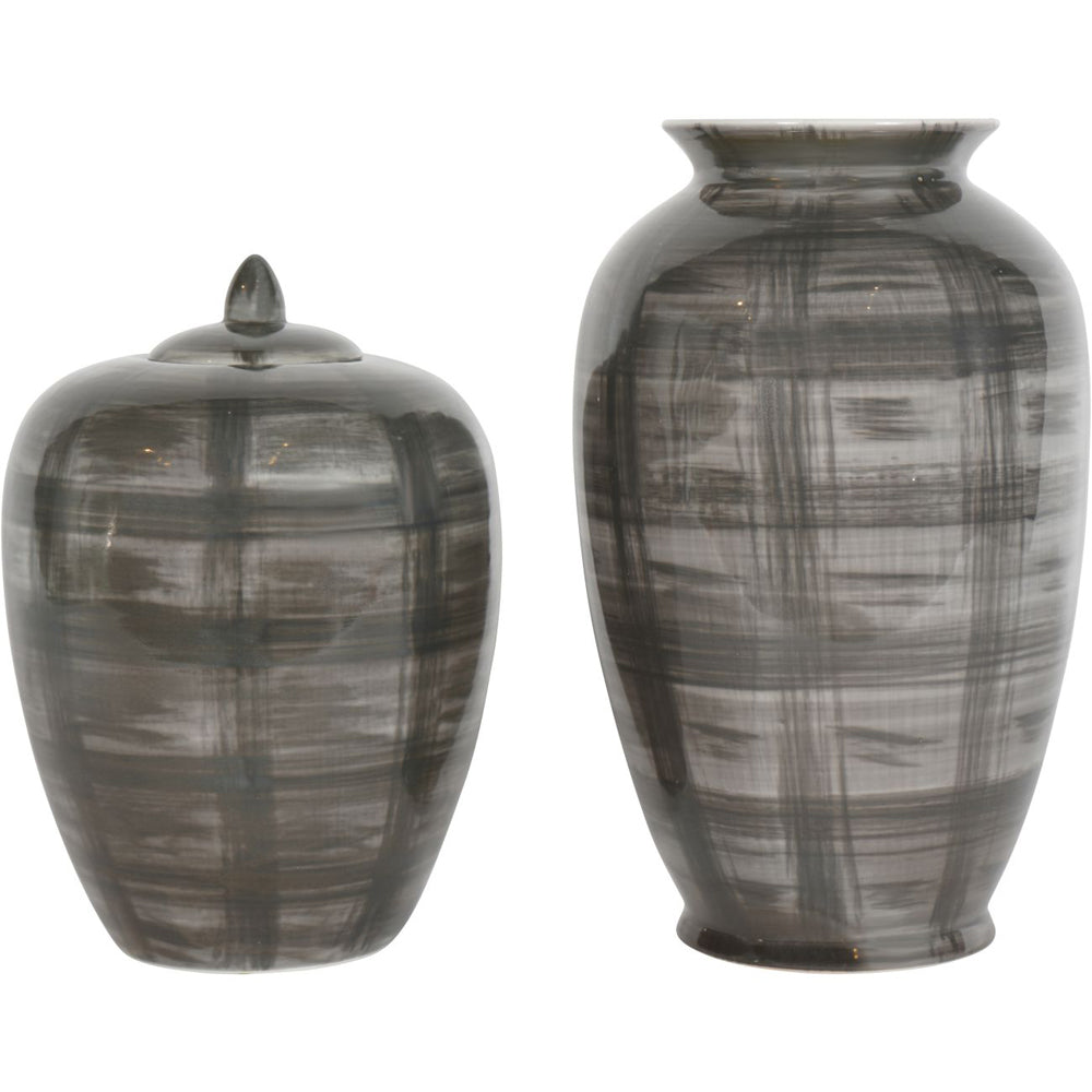 Libra Calm Neutral Collection - Crosshatch Ceramic Vase in Grey