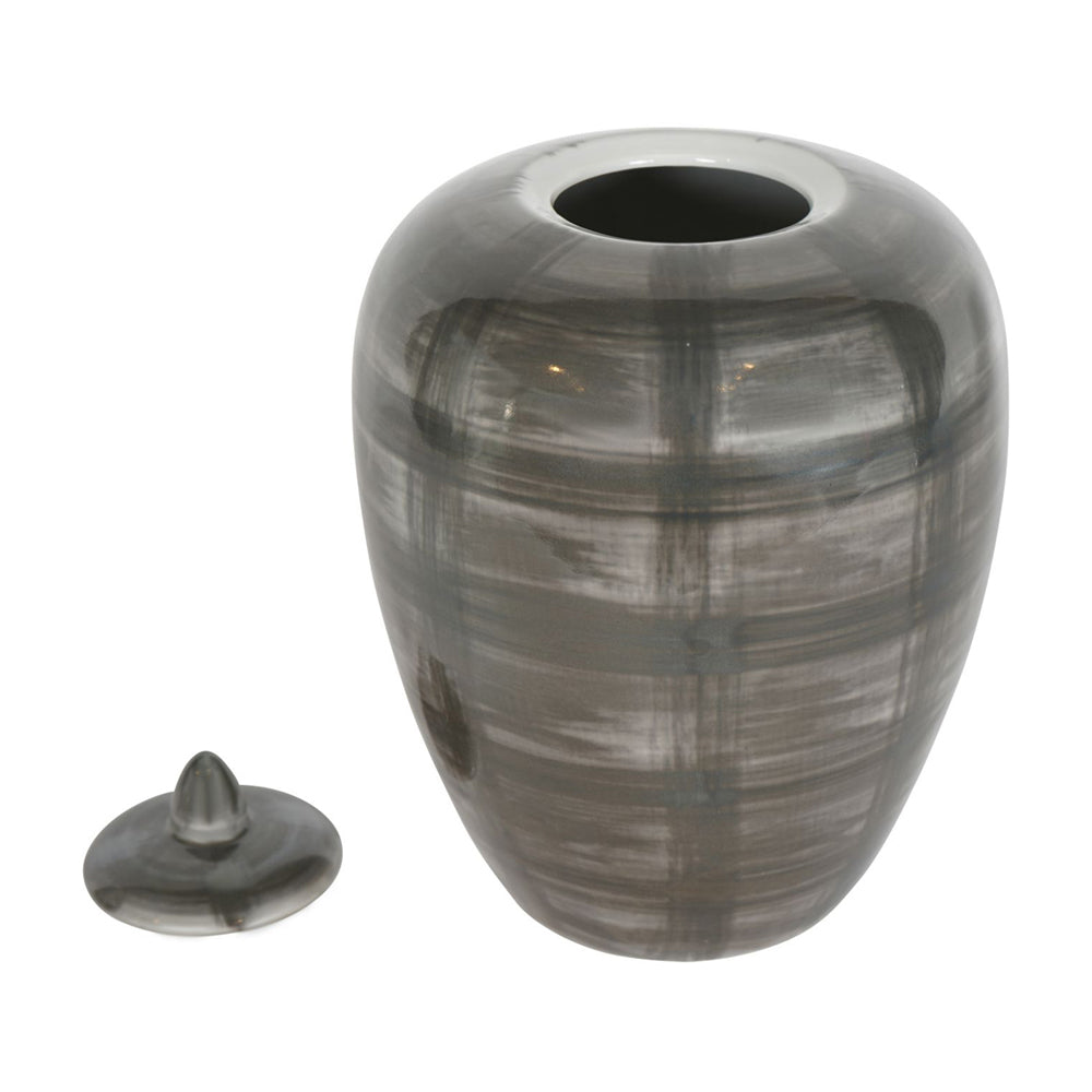 Libra Calm Neutral Collection - Crosshatch Ceramic Ginger Jar in Grey