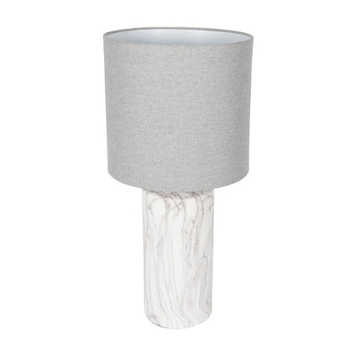 Libra Calm Neutral Collection - Marble Effect Column Table Lamp with Grey Drum Shade