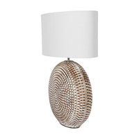 Libra Calm Neutral Collection - Chariot Round Ceramic Table Lamp & Ivory Oval Drum Shade