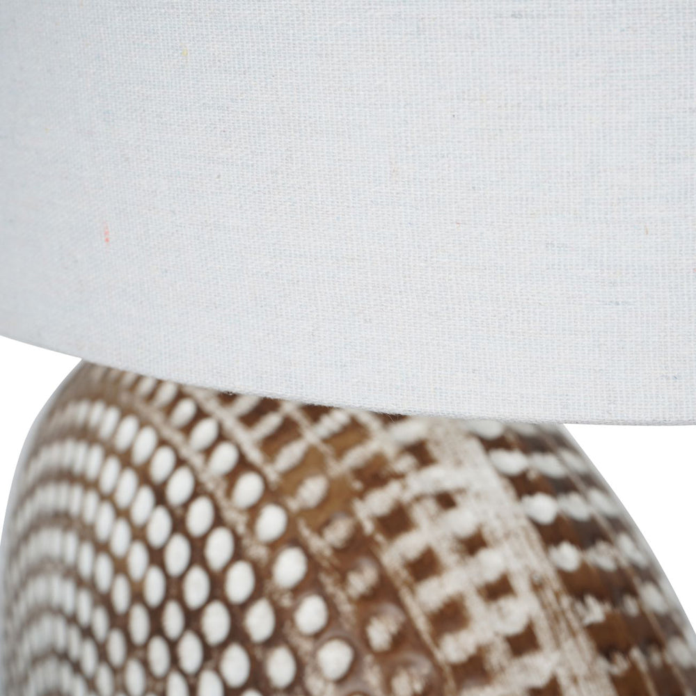 Libra Calm Neutral Collection - Chariot Round Ceramic Table Lamp & Ivory Oval Drum Shade