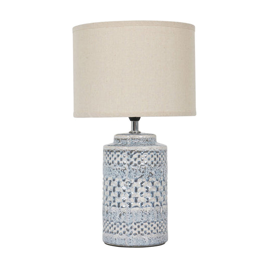 Libra Urban Botanic Collection - Stormy Sky Glaze Table Lamp with Cream Drum Shade