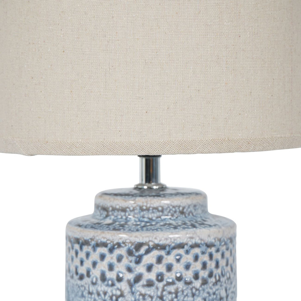 Libra Urban Botanic Collection - Stormy Sky Glaze Table Lamp with Cream Drum Shade