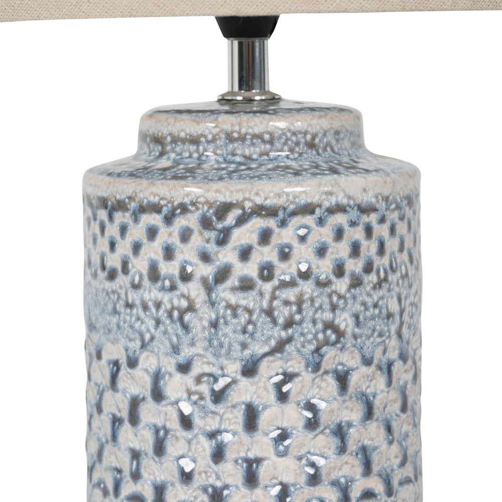 Libra Urban Botanic Collection - Stormy Sky Glaze Table Lamp with Cream Drum Shade