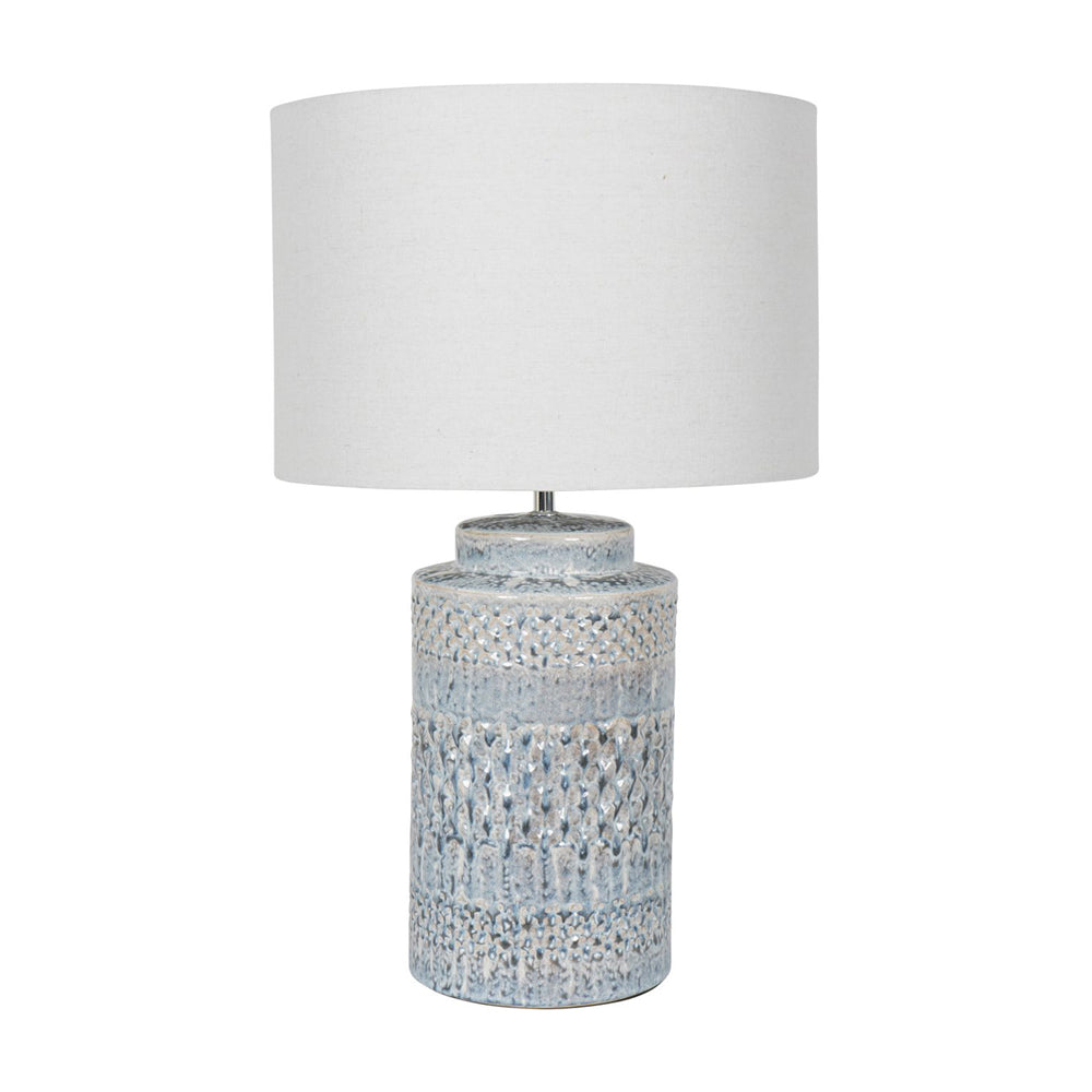 Libra Urban Botanic Collection - Stormy Sky Glaze Table Lamp with Cream Drum Shade