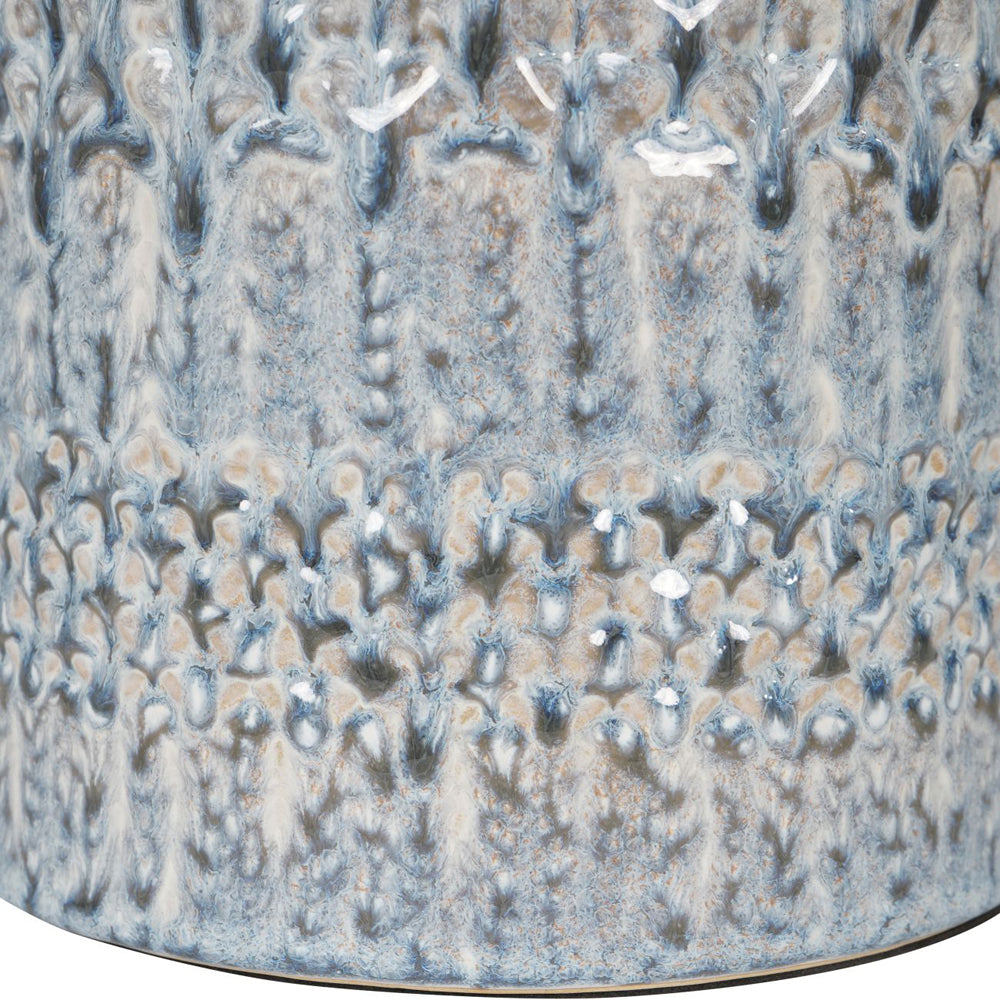 Libra Urban Botanic Collection - Stormy Sky Glaze Table Lamp with Cream Drum Shade