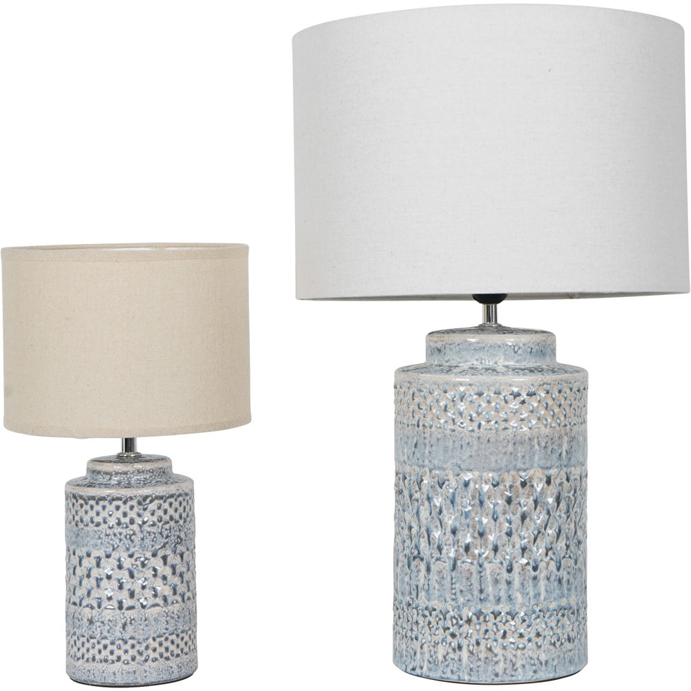 Libra Urban Botanic Collection - Stormy Sky Glaze Table Lamp with Cream Drum Shade