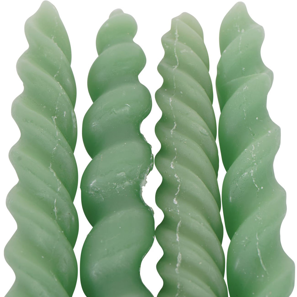 Libra Urban Botanic Collection - Set of 4 Twisted Dinner Candles in Green