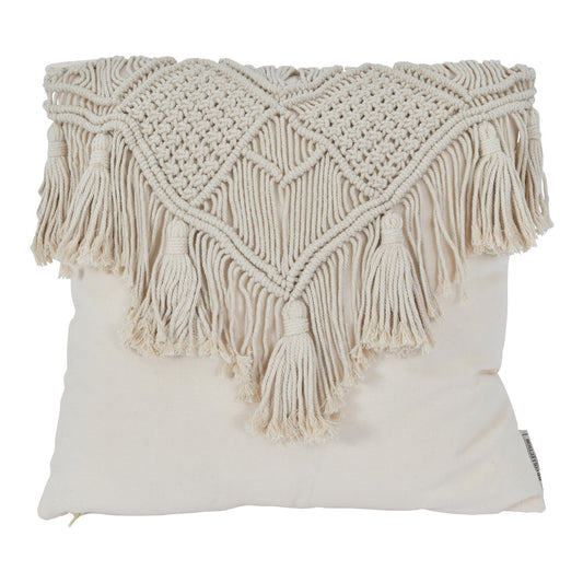 Libra Calm Neutral Collection - Fringed Macrame Cotton Cushion