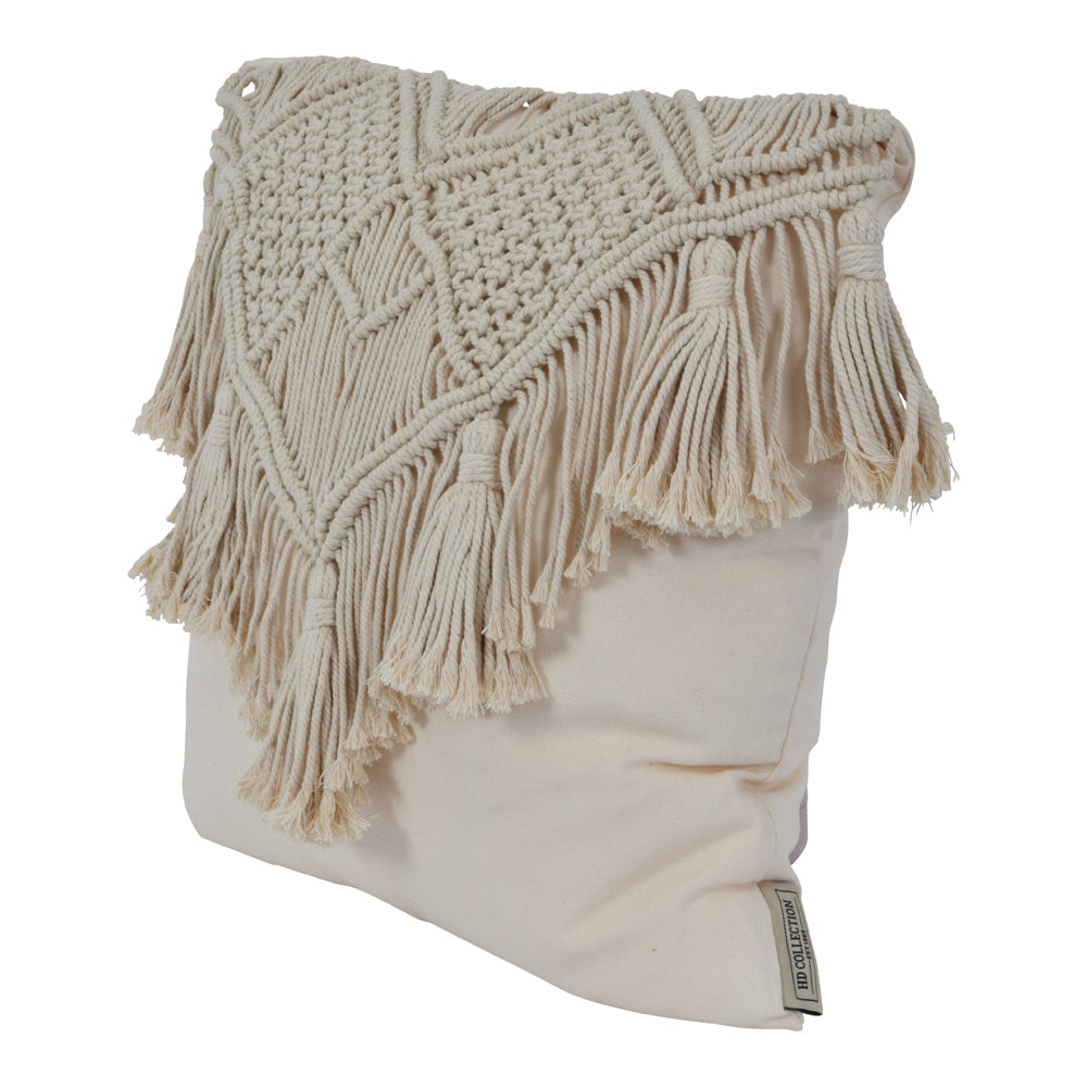 Libra Calm Neutral Collection - Fringed Macrame Cotton Cushion