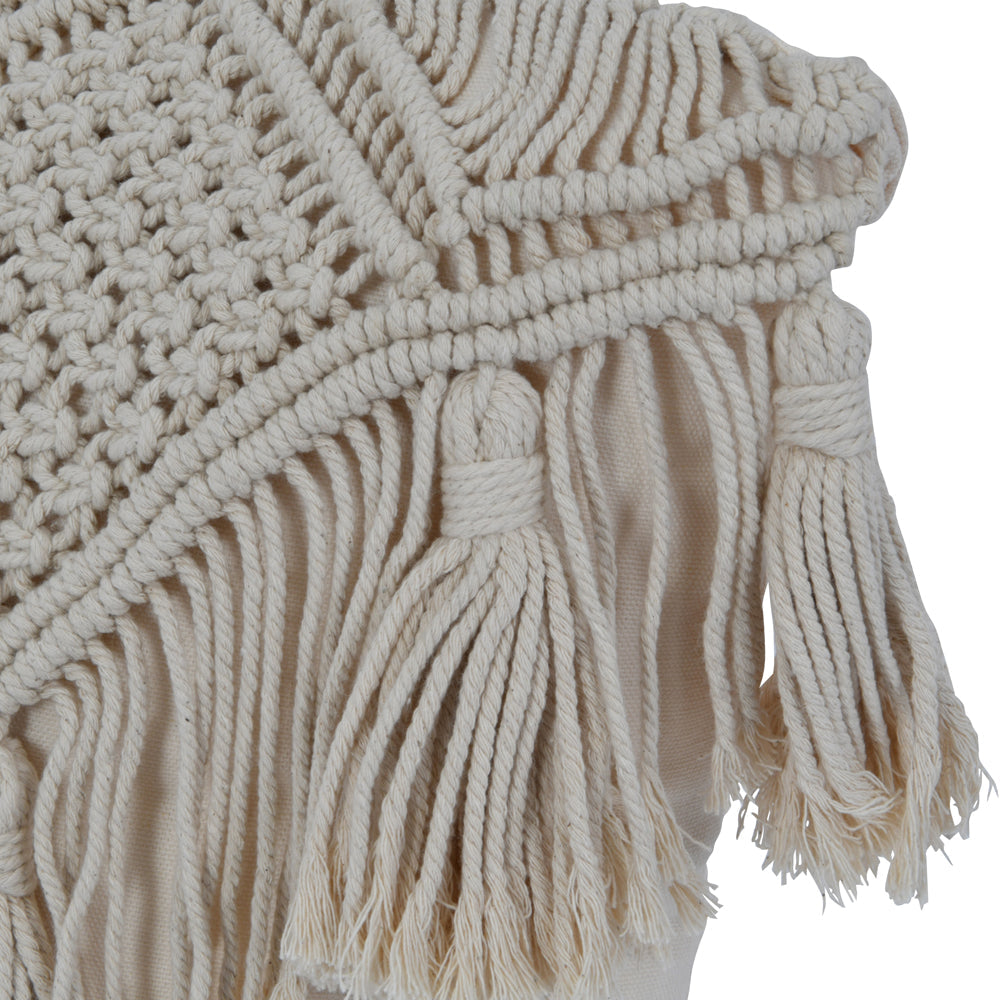 Libra Calm Neutral Collection - Fringed Macrame Cotton Cushion