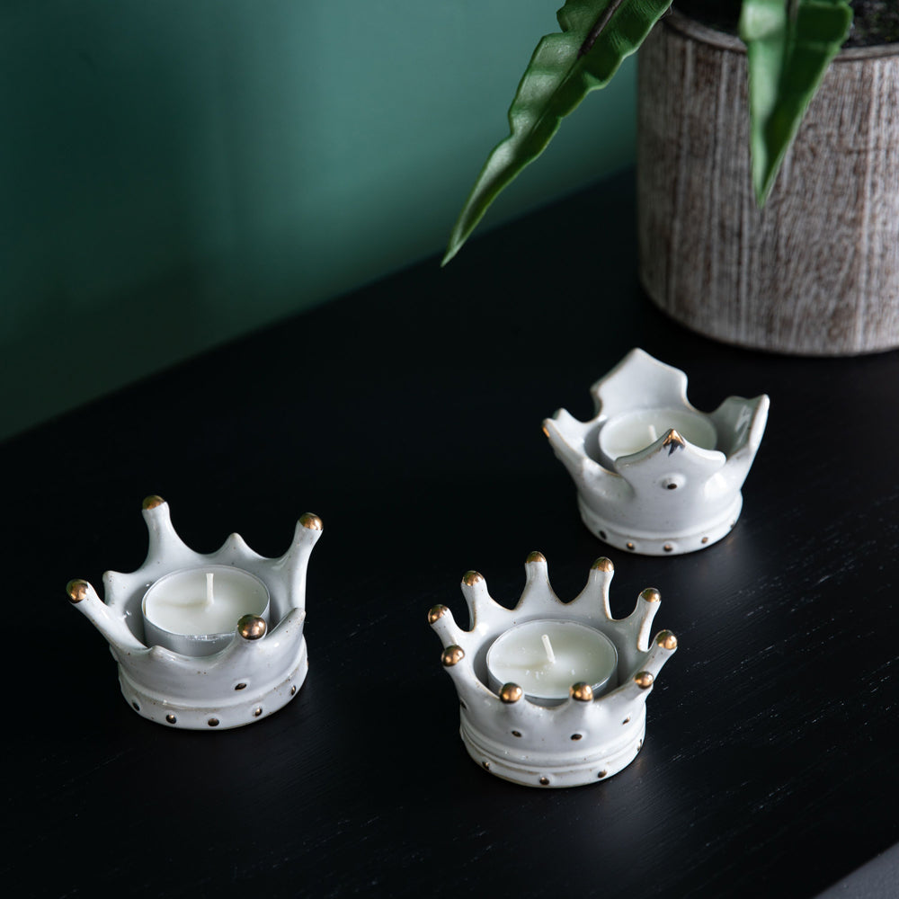 Gallery Interiors Set of 3 Connaught Crown Tealight Holder Gold And Silver