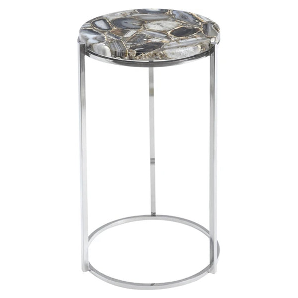 Libra Agate Round Side Table on Nickel Frame-Libra-Olivia's