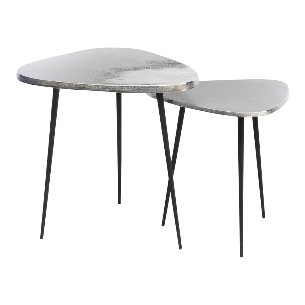 Libra Tribeca Set Of Two Silver Aluminium Side Tables-Libra-Olivia's