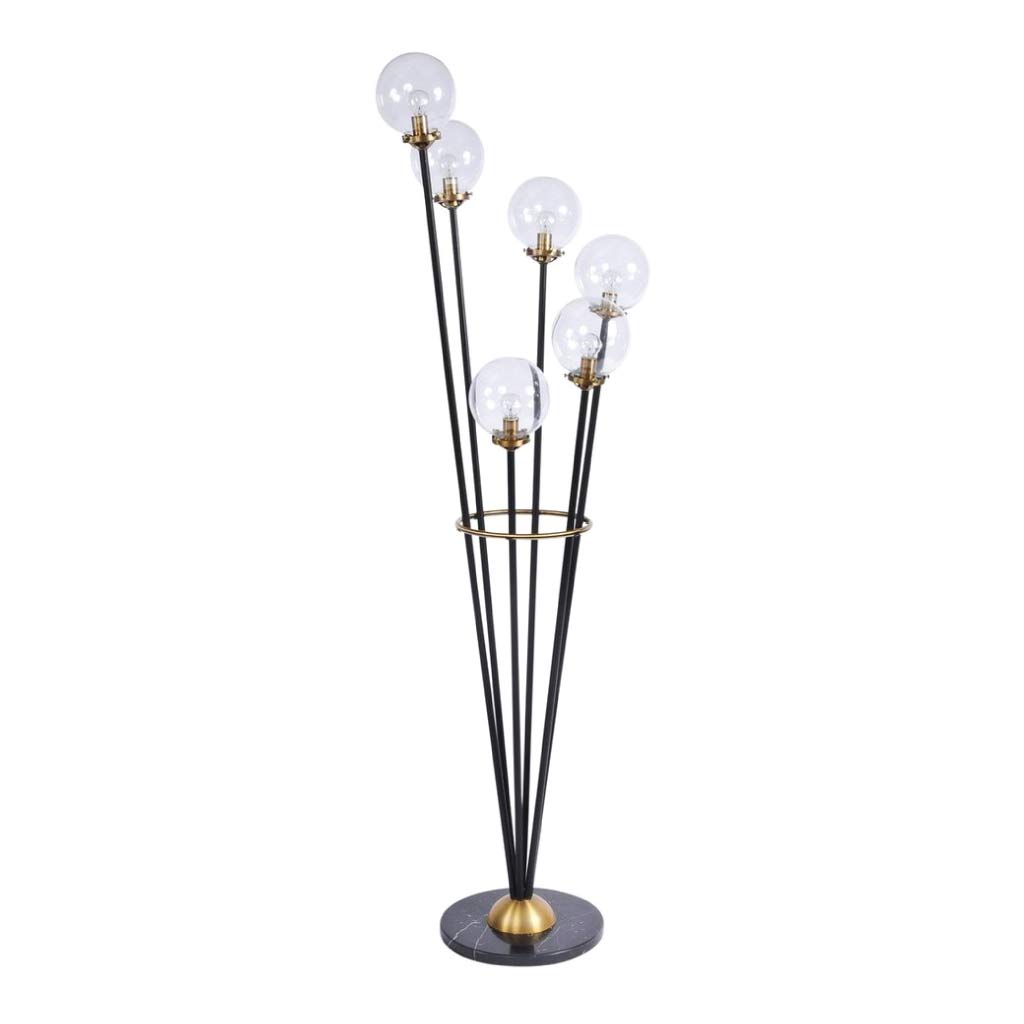 Libra Mercer Glass Bubble Black And Brass Floor Lamp E14 25W-Libra-Olivia's