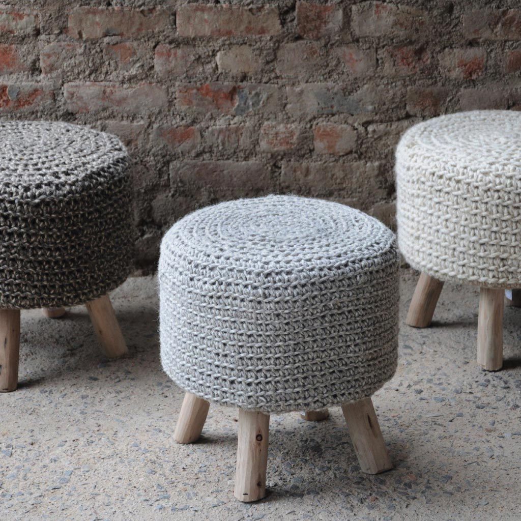 Libra Nomad Stone Grey Knitted Stool-Libra-Olivia's